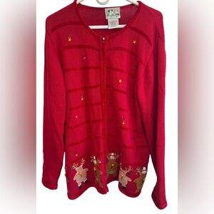 The Quacker Factory‎ Christmas Reindeer Sweater Cardigan Zip Up Women’s 1X